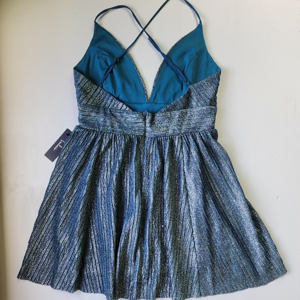 Lulus Stop the Show Blue Glitter Skater Dress Size L - Picture 6 of 10